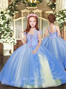 Straps Sleeveless Tulle Little Girls Pageant Dress Wholesale Beading Lace Up
