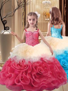 Elegant Multi-color Sleeveless Fabric With Rolling Flowers Lace Up Little Girl Pageant Dress for Party and Wedding Party