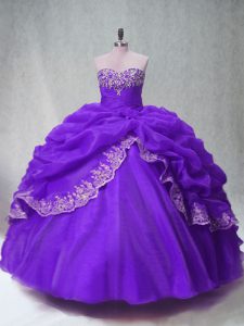 Sweetheart Sleeveless Lace Up Quinceanera Gowns Purple Organza