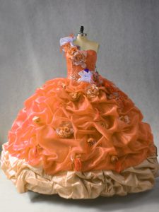 Beautiful Floor Length Lace Up Sweet 16 Dress Rust Red for Quinceanera with Beading and Pick Ups and Hand Made Flower