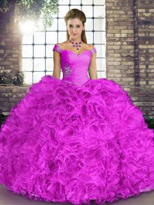 Floor Length Lilac Vestidos de Quinceanera Organza Sleeveless Beading and Ruffles