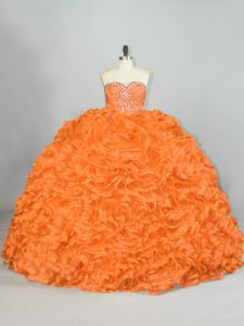 Noble Orange Organza Lace Up 15 Quinceanera Dress Sleeveless Beading and Ruffles