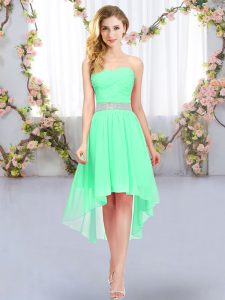 Green Quinceanera Court of Honor Dress Wedding Party with Belt Sweetheart Sleeveless Lace Up