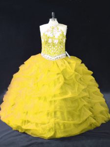 Gold Sleeveless Organza Backless Ball Gown Prom Dress for Sweet 16 and Quinceanera