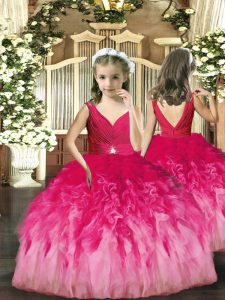 Tulle Sleeveless Floor Length Girls Pageant Dresses and Beading and Ruffles