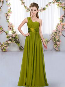 Olive Green Sleeveless Chiffon Lace Up Quinceanera Court Dresses for Wedding Party