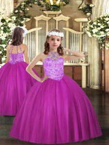 Discount Fuchsia Halter Top Lace Up Beading Little Girl Pageant Dress Sleeveless