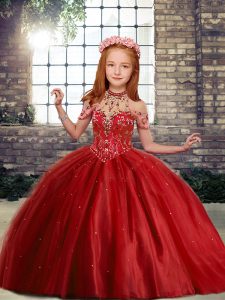 Sleeveless Lace Up Floor Length Beading Pageant Gowns For Girls