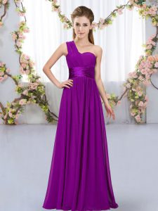 One Shoulder Sleeveless Lace Up Belt Quinceanera Court of Honor Dress in Purple