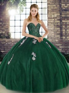 Luxury Sweetheart Sleeveless Lace Up Vestidos de Quinceanera Green Tulle