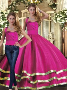 Affordable Ruffled Layers Sweet 16 Dress Fuchsia Lace Up Sleeveless Floor Length