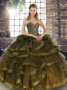 Classical Sweetheart Sleeveless Lace Up Ball Gown Prom Dress Olive Green Tulle