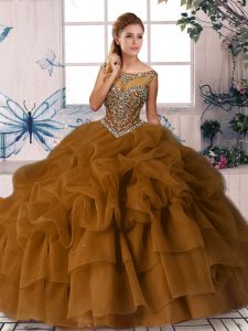 Ball Gowns Sleeveless Brown Vestidos de Quinceanera Brush Train Zipper