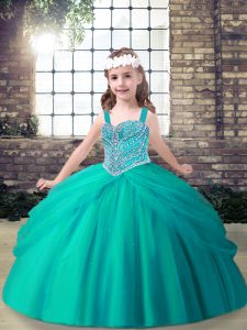 Admirable Spaghetti Straps Sleeveless Tulle Pageant Dress for Girls Beading Lace Up