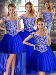 Customized Royal Blue Ball Gowns Beading Sweet 16 Dress Lace Up Tulle Sleeveless