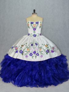 Pretty Sweetheart Sleeveless Quinceanera Gowns Floor Length Beading and Embroidery Royal Blue Tulle
