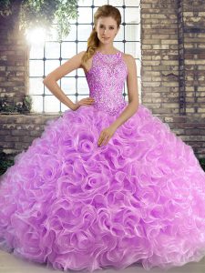 Lilac Vestidos de Quinceanera Military Ball and Sweet 16 and Quinceanera with Beading Scoop Sleeveless Lace Up