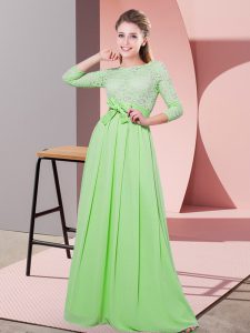 Cheap Empire Damas Dress Scoop Chiffon 3 4 Length Sleeve Floor Length Side Zipper