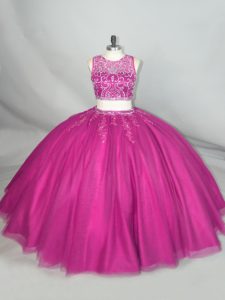 Custom Made Fuchsia Sleeveless Tulle Zipper Quinceanera Dress for Sweet 16 and Quinceanera