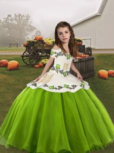 Gorgeous Green Lace Up Straps Embroidery Kids Pageant Dress Organza Sleeveless