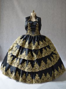 Ball Gowns Ball Gown Prom Dress Black Sweetheart Satin Sleeveless Floor Length Lace Up