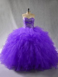 Sweetheart Sleeveless Lace Up Quinceanera Gown Purple Tulle