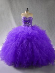 Sweetheart Sleeveless Lace Up Quinceanera Gown Purple Tulle