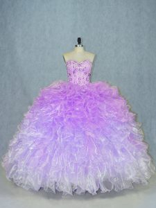Trendy Multi-color Organza Lace Up Sweetheart Sleeveless Floor Length Sweet 16 Dress Beading and Ruffles