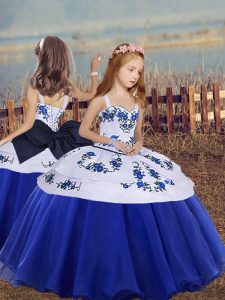 Floor Length Blue Pageant Dress Straps Sleeveless Lace Up