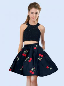 Designer Halter Top Sleeveless Lace Up Court Dresses for Sweet 16 Black Satin
