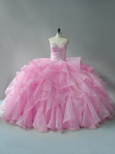 Sweetheart Sleeveless Organza Sweet 16 Dress Beading and Ruffles Lace Up