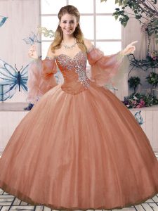 Rust Red Sleeveless Tulle Lace Up Sweet 16 Quinceanera Dress for Sweet 16 and Quinceanera