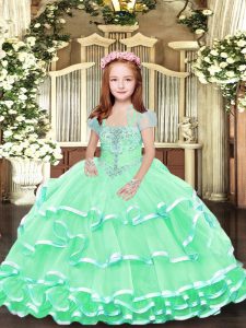 Floor Length Apple Green Kids Formal Wear Straps Sleeveless Lace Up
