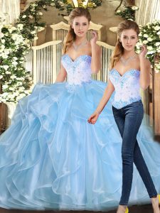 Eye-catching Ball Gowns Ball Gown Prom Dress Blue Sweetheart Organza Sleeveless Floor Length Lace Up