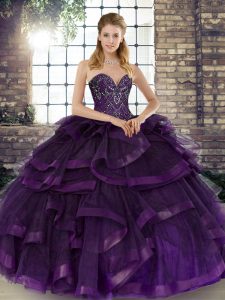 Floor Length Purple Sweet 16 Quinceanera Dress Sweetheart Sleeveless Lace Up