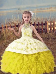 Excellent Sleeveless Beading and Embroidery and Ruffles Lace Up Pageant Dress for Girls
