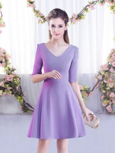 Modest Lavender Half Sleeves Chiffon Zipper Quinceanera Dama Dress for Wedding Party