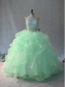 Traditional Apple Green Sleeveless Organza Backless Quinceanera Dress for Sweet 16 and Quinceanera