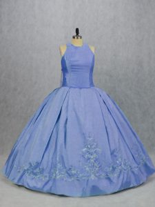 Delicate Blue Sleeveless Floor Length Embroidery Zipper 15th Birthday Dress