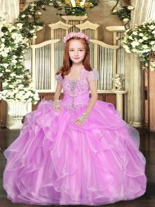 Floor Length Ball Gowns Sleeveless Lilac Little Girl Pageant Dress Lace Up