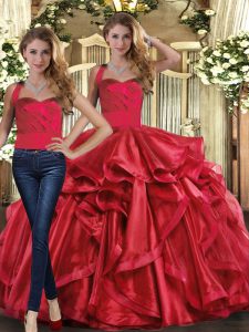 Red Sleeveless Ruffles Floor Length Sweet 16 Dresses