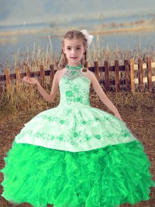 Cute Green Sleeveless Beading and Embroidery and Ruffles Floor Length Child Pageant Dress