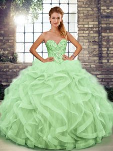Sweetheart Sleeveless Lace Up 15th Birthday Dress Apple Green Tulle
