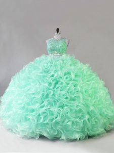 Simple Sleeveless Beading and Ruffles Zipper Quinceanera Dresses with Apple Green