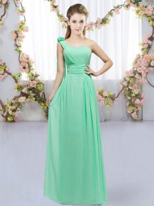Turquoise Empire Chiffon One Shoulder Sleeveless Hand Made Flower Floor Length Lace Up Quinceanera Dama Dress