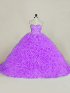 Lovely Lavender Sleeveless Court Train Beading Quinceanera Gown
