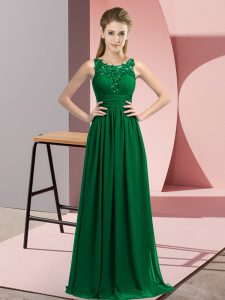 Inexpensive Floor Length Dark Green Court Dresses for Sweet 16 Chiffon Sleeveless Beading and Appliques