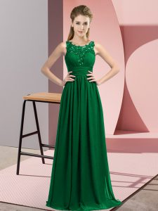 Inexpensive Floor Length Dark Green Court Dresses for Sweet 16 Chiffon Sleeveless Beading and Appliques