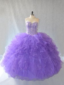 Latest Sleeveless Lace Up Floor Length Beading and Ruffles and Sequins Quinceanera Gowns