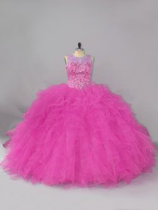 Fashion Fuchsia Sleeveless Lace Lace Up Quinceanera Dresses for Sweet 16 and Quinceanera